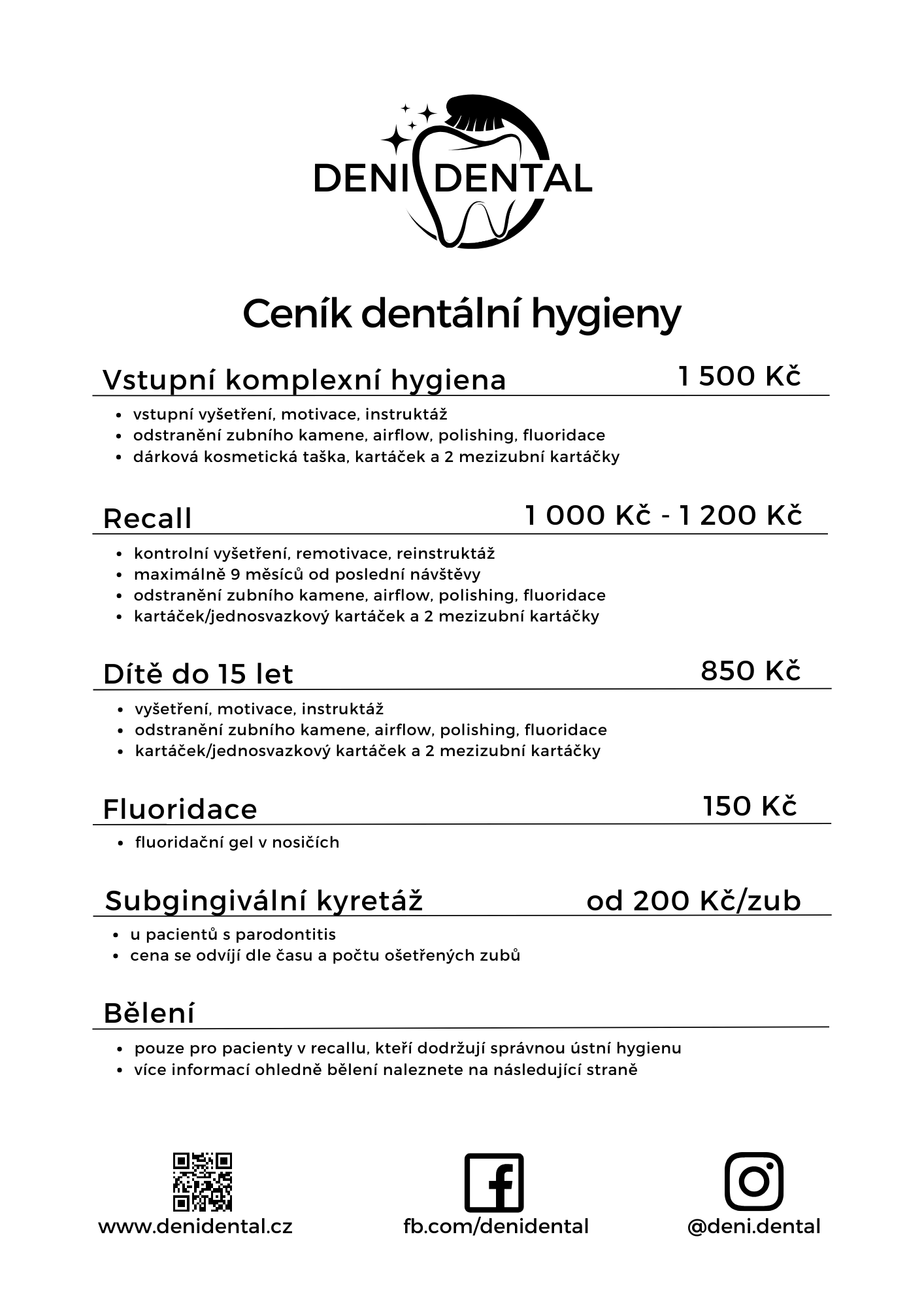 Ceník služeb dentální hygieny DeniDental
